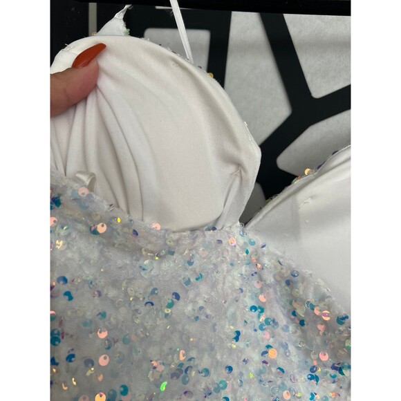 Blingy open slit sexy long sequined white dress. Size 11-12 - Picture 5 of 8
